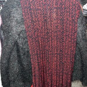 Jones New York Black Cardigan with Red Patterned Front Panel